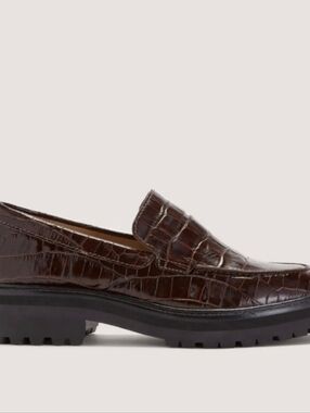 NEW Everlane Women's Croc-Embossed Leather Penny Loafers in Dark Brown 7.5